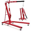 2 Ton Folding Hydraulic Engine Hoist, Load Leveler, 4400 LBS Capacity, Heavy Duty Cherry Picker, 6 Swivel Wheels, Hydraulic Pump Adjustable Boom (0.5t-2t) for Garage Workshop Warehouse