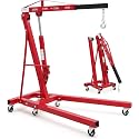 2 Ton Folding Hydraulic Engine Hoist with Load Leveler 44 LBS Capacity Heavy Duty Cherry Picker 6 Swivel Wheels&amp;Hydraulic Pump Adjustable Boom (0.5T-2T) for Garage Workshop Warehouse Red