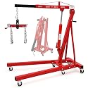 2 Ton Folding Hydraulic Engine Hoist, Load Leveler, 4400 LBS Capacity, Heavy Duty Cherry Picker, 6 Swivel Wheels, Hydraulic Pump Adjustable Boom (0.5t-2t) for Garage Workshop Warehouse