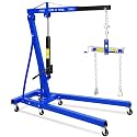 2 Ton Hydraulic Engine Hoist with Leveler, Folding Mobile Shop Crane Cherry Picker with Adjustable Booms & 6 Lockable Casters, Compact Engine Crane for Garage Workshop, Blue