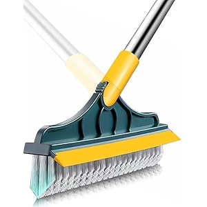 twist think more 2-in-1 bathroom cleaning brush with wiper - 120 rotating floor scrub brush with long handle for tiles