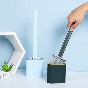 silicone toilet brush with holder slim flex toilet brush anti-drip set toilet bowl cleaner brush no-slip long handle soft silicone bristle clean toilet corner easily