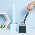 Silicone Toilet Brush with Holder Slim Flex Toilet Brush Anti-drip Set Toilet Bowl Cleaner Brush, No-Slip Long Handle Soft Silicone Bristle Clean Toilet Corner Easily