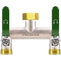 2 Way Hose Splitter, 3/4" GHT Brass Garden Hose Splitter (Green)