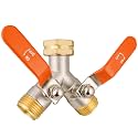 2 Way Hose Splitter, Brass High Flow Garden Hose Splitter Heavy Duty, Hose Connector, Water Spigot Splitter, Full Flow Faucet Splitter with shutoff, 3/4” GHT Inlet