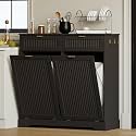 2 x 13 Gallons Double Tilt Out Trash Can Cabinet, Trash Cabinet, Black