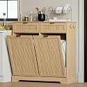 2 x 13 Gallons Double Tilt Out Trash Can Cabinet, Trash Cabinet,Natural Oak