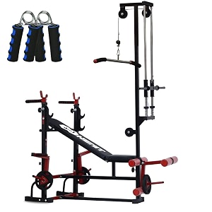 20-in-1 adjustable gym bench for home workout with j-hook lat pulldown leg curl amp extension dip bar free hand gripper  multifunctional full body workout bench press station