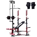 20-in-1 Adjustable Gym Bench with Lat Pulldown, Leg Extension &amp; Curl, Dip Station and Training Hand Gloves – Advanced Home Workout Equipment