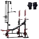 20-in-1 Adjustable Gym Bench Press Station for Home with J-Hook, Lat Pulldown, Leg Extension &amp; Curl, Dip Bar and Training Gloves – Full Body Home Gym Equipment