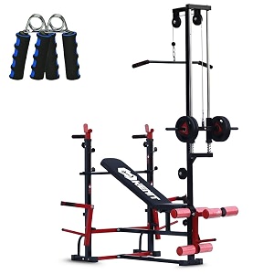 20-in-1 adjustable home gym bench with lat pulldown leg curl amp extension dip station and free hand gripper  complete full-body workout bench