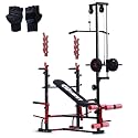 20-in-1 Multi-Function Fitness Bench with Incline/Decline Positions, Chest Fly, Pulley System and Protective Hand Gloves for Full-Body Strength Training