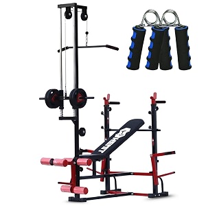20-in-1 multi-function workout bench with inclinedecline positions chest fly pulley system and included hand gripper for strength training at home