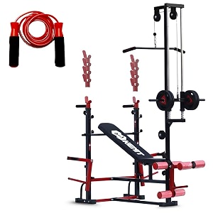 20-in-1 multi-function workout bench with inclinedecline training pulley system and skipping rope for home fitness training