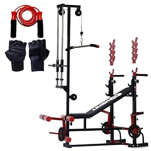20-in-1 multifunctional fitness bench for home workout with j-hook incline decline training pulley system gloves amp skipping rope  heavy duty gym bench