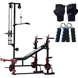 20-in-1 multifunctional gym bench for home workout with j-hook incline decline training pulley system grip strengthener amp workout gloves  strength training equipment