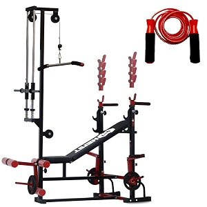 20-in-1 multifunctional gym bench for home workout with j-hook incline decline training pulley system and skipping rope  heavy duty workout bench