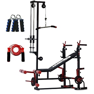 20-in-1 multifunctional gym bench with lat pulldown for home workout j-hook bench press station pulley system grip strengthener amp skipping rope