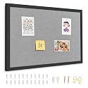 20"x30" Black Framed Grey Linen Bulletin Board, Pin Board