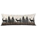 20"x54" Body Pillow Case Cover Brown Black Deer Body Pillow Cover with Zipper Soft Long Cooling Vintage Forest Silk Pillowcase for Hair and Skin Spring Retro Elk Tree Satin Pillowcases for Women Men