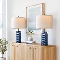 20.5" Small Bedside Lamps Set of 2, Blue Ceramic Nightstand Lamp