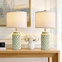 20.5" Small Bedside Lamps Set of 2, Green Ceramic Nightstand Lamp
