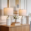 20.5" Small Bedside Lamps Set of 2, White Ceramic Nightstand Lamp