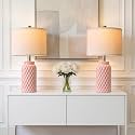 20.5" Small Bedside Lamps Set of 2, Pink Ceramic Nightstand Lamp