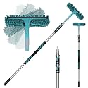 TelesPro 20 Feet High Reach Window Squeegee with 5-12Ft Extension Pole, Window Cleaner Tool with 3-Stage Telescoping Pole, Window Cleaning Kit with Rotatable Head (2 Squeegee & 2 Microfibre Cloths)
