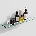 20 Inches Glass Shelves for Bathroom, Chrome Polished Floating Glass Shelf Stainless Steel Tempered Glass Bathroom Shelves for Wall Mount Modern