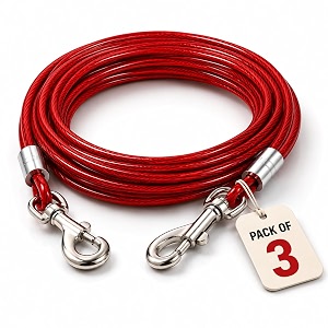 20 meterpack of 3 vinyl coated stainless steel tie out cable antirust buckles  load 60kg  heavy duty rope for blankets curtains camping gardening pets outdoor use