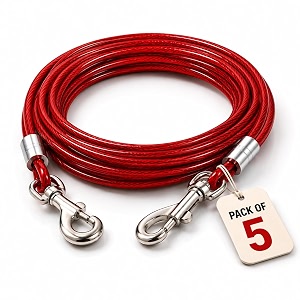 20 meterpack of 5 vinyl coated stainless steel tie out cable antirust buckles  load 60kg  heavy duty rope for blankets curtains camping gardening pets outdoor use