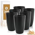20 OZ Wheat Straw Cups Set of 6, Unbreakable Drinking Cups (Black)