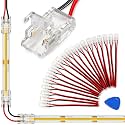 20 Pack 2-Pin 10mm LED Strip Connectors, Solderless Transparent COB/SMD LED Strip Connectors with Wire, Strip to Wire LED Connectors for 5V 12V 24V Single Color Strip Lights