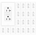 20 Pack 20 Amp GFCI Outlet, Self-Test Ground Fault Protector with LED Indicator, Tamper Resistant GFI Electrical Receptacle, ETL Certified, Wallplate Included, White