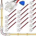 20 Pack 8mm 2-Pin LED Strip Connectors with Wire, Solderless Transparent Strip-to-Wire Connectors for 5V 12V 24V Single-Color COB and SMD 2835/3528 LED Tape Lights