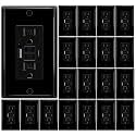 20 Pack Black 15A GFCI Outlet with USB Ports(Type A & C, 4.8A/24W Total Output), GFI Electrical Outlet with 2 USB Charging Ports- Self-Test Tamper-Resistant with LED Indicator, ETL Listed