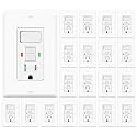 20 Pack GFCI Outlet with Light Switch - 15 Amp Tamper-Resistant Self-Test GFI Switch Combo, LED Indicator, Ground Fault Circuit Interrupter, ETL Listed, White