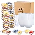 20 Pack Reusable Snack Containers with Lids - Double Compartment Sauce Cups with 20 Forks, Microwave Safe Portion Control Containers for Meal Prep, Take-out, Party & Travel
