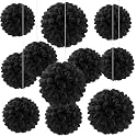 20 PCS Black Tissue Paper Pom Poms, Tissue Pom Poms Flowers, Sizes of 6", 10", 12", 14" Hanging Paper Flower Ball for Wedding, Birthday, Halloween, Christmas, Baby Shower Party Decor