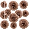 20 PCS Coffee Tissue Paper Pom Poms, Tissue Pom Poms Flowers, Sizes of 6", 10", 12", 14" Hanging Paper Flower Ball for Wedding, Birthday, Halloween, Christmas, Baby Shower Party Decor