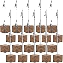 20 Pcs Cube Base Memo Clip Holder with Alligator Clip, Wood Color