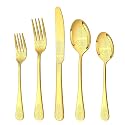 20 Pcs Gold Silverware Set for 4, Food Grade Stainless Steel Flatware Set, Eating Utensils Sets Include Fork/Knife/Spoon, Reusable Cutlery Set for Home Kitchen, Dishwasher Safe, Embossed pattern-2