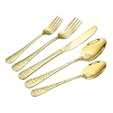 20 Pcs Gold Silverware Set for 4, Food Grade Stainless Steel Flatware Set, Eating Utensils Sets Include Fork/Knife/Spoon, Reusable Cutlery Set for Home Kitchen, Dishwasher Safe, Embossed pattern-1