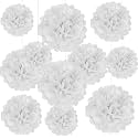 20 PCS White Tissue Paper Pom Poms, Tissue Pom Poms Flowers, Sizes of 6", 10", 12", 14" Hanging Paper Flower Ball for Wedding, Birthday, Halloween, Christmas, Baby Shower Party Decor