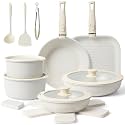 20-Piece Ceramic Nonstick Cookware Set – Induction Compatible, Non-Toxic Pots & Pans with Removable Handles, Dishwasher & Oven Safe Stackable RV/Camping Cookware Cream White