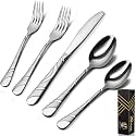 20-Piece Silverware Set for 4, 18/0 Frosted &amp; Mirror Finish Stainless Steel Vintage Flatware Set, Modern Cutlery Set for Home Wedding Restaurant Housewarming Party Event Serving For 4