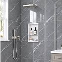 20 x 16 Inch Stainless Steel Shower Niche, No Tile Needed Wall Niche with Double Shelves, Recessed Wall Niche Insert for Bathroom Shower Kitchen Storage, Matte White