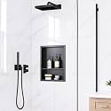 20 x 16 Inch Stainless Steel Shower Niche, No Tile Needed Wall Niche with Double Shelves, Recessed Wall Niche Insert for Bathroom Shower Kitchen Storage, Matte Black