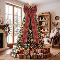 20 x 60 in Tartan Large Christmas Tree Topper Bow, Red Green Tartan